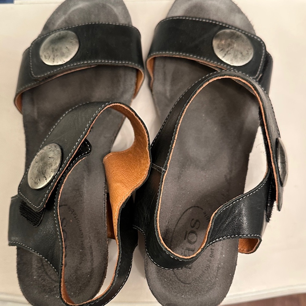 Taos Black Sandals with Distressed Silver Accents